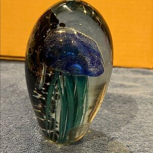 Glass Jellyfish Paperweight with Blue and Green Accents